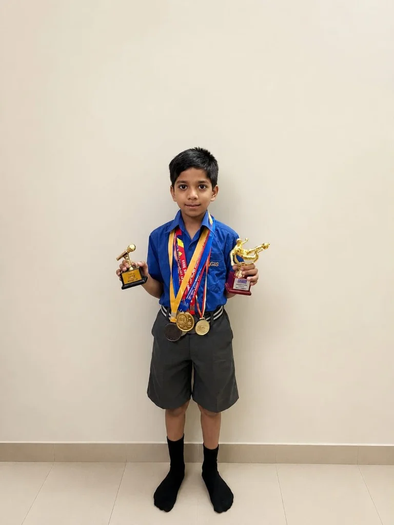 Aayaan with Trophies and Medals